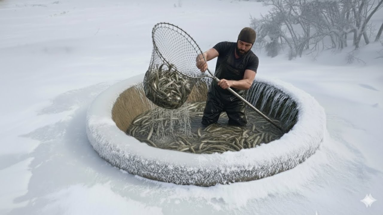 I Caught 100kg Of Fish in a Frozen Lake in the Middle of Winter